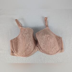 Soma Lightly Lined Perfect Coverage Floral Lace Bra Nude Tan Keyhole Size 40G